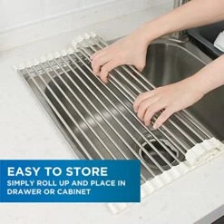 Oll Up Dish Rack- Over The Sink Mat For Drying Dishes - Silicone Wrapped Stainless Steel Rods (15" X 17.5") - Versatile Roll Up Trivet & Dish Drying Rack For Kitchen -Peugeot Shop 51PecAkM8YL