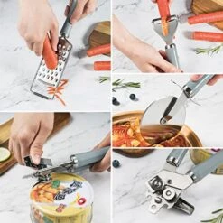 Tainless Steel Kitchen Gadget Set,5PCS Kitchen Accessories With Pizza Cutter, Can Opener, Y Peeler, Grater And Gadgets Holder -Peugeot Shop 51Pg450oe1L