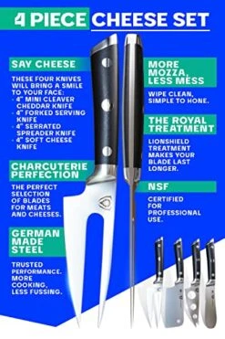 Charcuterie & Cheese Knife Set - 4-Piece - Gladiator Series Elite - Mini Cleaver, Serrated, Round-Tip, Forked Cheese Knives, G10 Garolite Handle, Sheath, NSF Certified -Peugeot Shop 51PocKVT4kL