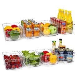 HOOJO Refrigerator Organizer Bins - 8pcs Clear Plastic Bins For Fridge, Freezer, Kitchen Cabinet, Pantry Organization And Storage, BPA Free Fridge Organizer, 12.5" Long