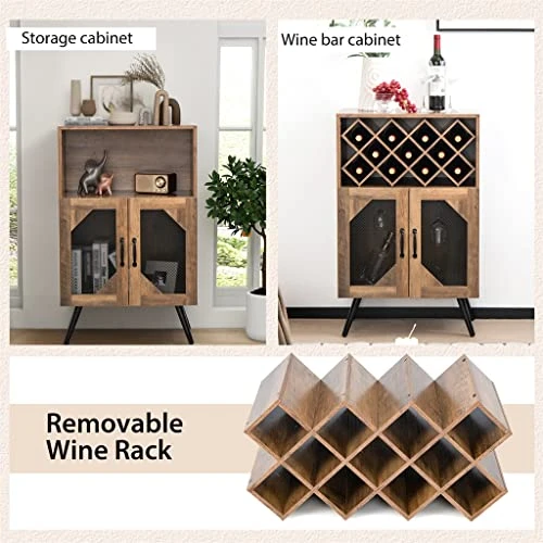 MJWDP Double Door Kitchen Storage Buffet Sideboard With Wine Rack And Glass Shelf Dining Cabinet 4 MJWDP Double Door Kitchen Storage Buffet Sideboard With Wine Rack And Glass Shelf Dining Cabinet - Image 4