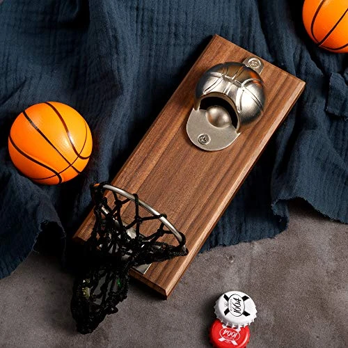 Magnetic Basketball Bottle Opener, Wooden Wall Mounted Opener With Cap Collector Catcher, Ideal Gift For Basketball And Beer Lovers, Use As Kitchen-Yard-Bar Decoration 2 Magnetic Basketball Bottle Opener, Wooden Wall Mounted Opener With Cap Collector Catcher, Ideal Gift For Basketball And Beer Lovers, Use As Kitchen-Yard-Bar Decoration - Image 2