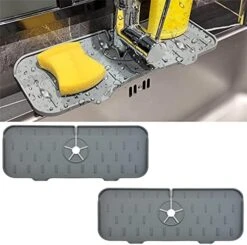 KWSPLK Silicone Sink Faucet Mat, Silicone Faucet Handle Drip Catcher Tray, Sink Draining Pad Behind Faucet, Drip Protector Splash Countertop Protection Rubber Drying Pad (Gray) -Peugeot Shop 51Q4Lf5CaL. AC