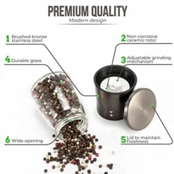 Pepper Grinder Or Salt Shaker For Professional Chef - Best Spice Mill With Brushed Stainless Steel, Special Mark, Ceramic Blades, And Adjustable Coarseness (Dark Bronze) -Peugeot Shop 51Q5dmpGKNL