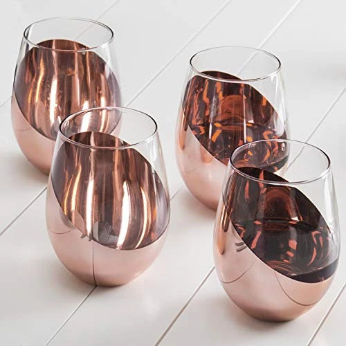 Modern Copper Accent Stemless Wine Glass Set, Red Wine Glasses Set Of 4 1 Modern Copper Accent Stemless Wine Glass Set, Red Wine Glasses Set Of 4