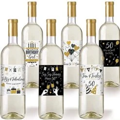 Printed Party 50th Birthday Wine Bottle Labels, Black And Gold, Set Of 6 -Peugeot Shop 51QFo9JcFZL