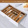 Expandable Bamboo Silverware Organizer - Kitchen Drawer Organizer, Utensil Holder - Drawer Organization And Storage In Kitchen, Bathroom Or Bedroom, 17” Long, Adjustable From 13” - 22.2” Wide, 2” Deep