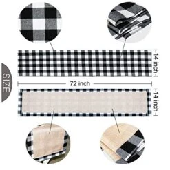 Christmas Table Runner Burlap & Cotton Black White Plaid Reversible Buffalo Check Table Runner For Christmas Holiday Birthday Party Table Home Decoration, 14 X 72 Inch