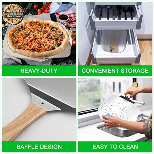Premium Pizza Peel 4-Piece - 12"x14" Pizza Paddle With Foldable Handle For Storage & 14" Pizza Cutter & Gourmet Pizza Oven Accessory Set For Homemade Pizza Bread, Baking 2 Premium Pizza Peel 4-Piece - 12"x14" Pizza Paddle With Foldable Handle For Storage & 14" Pizza Cutter & Gourmet Pizza Oven Accessory Set For Homemade Pizza Bread, Baking - Image 2