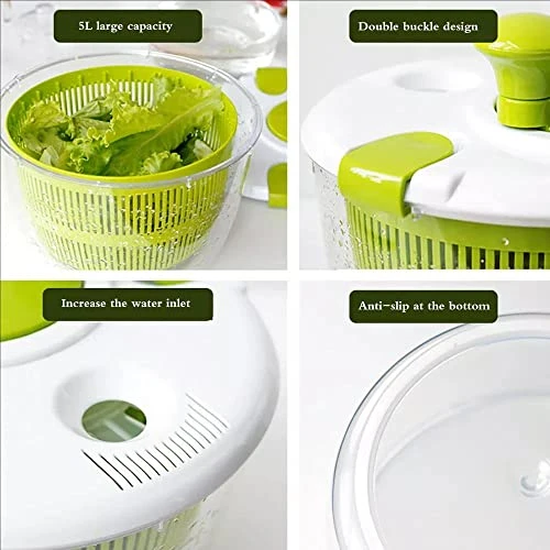 Vegetable And Salad Spinner With Secure Lid Lock & Rotary Handle Salad Spinners With Bowl, Colander & Built-in Draining System (Green) 2 Vegetable And Salad Spinner With Secure Lid Lock & Rotary Handle Salad Spinners With Bowl, Colander & Built-in Draining System (Green) - Image 2