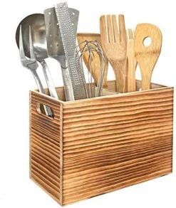 Utensil Holder In Rustic Wood For Farmhouse Kitchen Decor, Countertop Organizer And Cooking Tools Storage (Triple) -Peugeot Shop 51QVKy2y3TL. AC