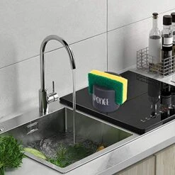 Sponge Holder For Kitchen Sink - Dish Sponge Caddy For Kitchen Sink - Ceramic Sponge Holder - Kitchen Sink Accessories - Farmhouse Fall Decor - Kitchen Counter Decor - Sink Organizer - Black -Peugeot Shop 51QVaHT6DjL