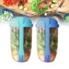 AGSIXZLAN 2pcs Salad Cup Set With Fork And Salad Dressing Holder - Keep Fit Salad Meal Shaker Cup - Portable Fruit And Vegetable Salad Cups Container For Lunch - （Blue+Green Salad） Container.