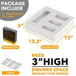 Bag Storage Organizer For Kitchen Drawer, Bamboo Organizer, Compatible With Gallon, Quart, Sandwich And Snack Variety Size Bag (1 Box 4 Slots), White 8 Bag Storage Organizer For Kitchen Drawer, Bamboo Organizer, Compatible With Gallon, Quart, Sandwich And Snack Variety Size Bag (1 Box 4 Slots), White -Peugeot Shop 51QdhSOjn5L