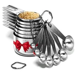 Tainless Steel Measuring Cups And Spoons Set Of 16 Pieces — 7 Nesting Cups And 7 Stackable Spoons + 2 D Rings — Professional Portable And Sturdy Metal Measuring Set For Liquid Wet And Dry Ingredients