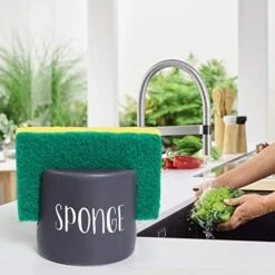 Sponge Holder For Kitchen Sink - Dish Sponge Caddy For Kitchen Sink - Ceramic Sponge Holder - Kitchen Sink Accessories - Farmhouse Fall Decor - Kitchen Counter Decor - Sink Organizer - Black -Peugeot Shop 51R5R11t3KL