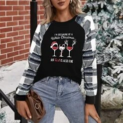 Sweatshirts For Women Loose Fit Fall Plus Size Christmas Print Long Sleeve Loose Tops Sweatshirts Pullover Top