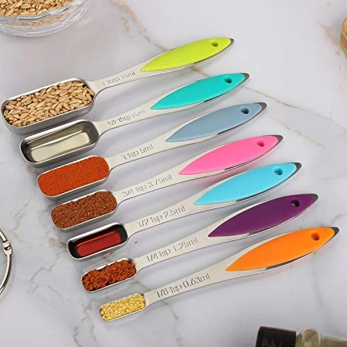 Measuring Spoons Set Stainless Steel Long Handle Measuring Spoons Stackable Heavy Duty Metal Teaspoon Tablespoon Measure Spoon Set Of 7 For Measuring Dry Liquid Ingredients, By YellRin 5 Measuring Spoons Set Stainless Steel Long Handle Measuring Spoons Stackable Heavy Duty Metal Teaspoon Tablespoon Measure Spoon Set Of 7 For Measuring Dry Liquid Ingredients, By YellRin - Image 5