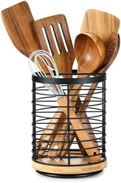 Utensil Holder For Kitchen Counter - 5.2" X 5.2" X 6" Large Round Utensils Holder With Wooden Base Matte Black Cooking Utensil Holder,Kitchen Countertop Utensil Organizer (Metal+Bamboo) 13 Utensil Holder For Kitchen Counter - 5.2" X 5.2" X 6" Large Round Utensils Holder With Wooden Base Matte Black Cooking Utensil Holder,Kitchen Countertop Utensil Organizer (Metal+Bamboo) -Peugeot Shop 51R9gKY7GsL. AC