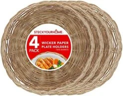 10-Inch Bamboo Paper Plate Holder (4 Count) - Heavy Duty Wicker Reusable Paper Plate Holders - Natural Charger Plates -Peugeot Shop 51RDlE75VL. AC