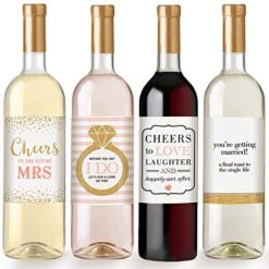 Printed Party Engagement Celebration Gift, Bachelorette, 4 Wine Bottle Labels
