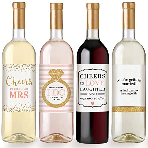 Printed Party Engagement Celebration Gift, Bachelorette, 4 Wine Bottle Labels 1 Printed Party Engagement Celebration Gift, Bachelorette, 4 Wine Bottle Labels