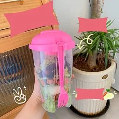 Keep Fit Salad Meal Shaker Cup,Salad Container For Lunch, Portable Fruit And Vegetable Salad Cups Container With Fork & Salad Dressing Holder (4Pcs-Mix) -Peugeot Shop 51REJRYs6EL