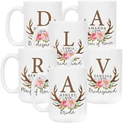 Et Of 6 - Personalized Bridesmaid Coffee Mug Gifts W/Free Customization - 15oz Ceramic Mug - Matron Of Honor, Mother Of The Bride, Maid Of Honor, Bridesmaid Gifts, Bachelorette Gift - Floral -Peugeot Shop 51RGvnXS2vL. AC