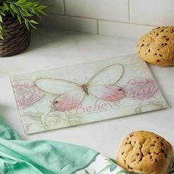 Tempered Glass Cutting Board Tray/Trivet | Botanic Butterfly Blessings Pink Butterfly"Believe" – Mark 9:23 Bible Verse | Inspirational Home And Kitchen Décor -Peugeot Shop 51RJzyqiZNL
