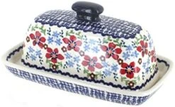 Blue Rose Polish Pottery Prairie Garden Butter Dish -Peugeot Shop 51RLsxN0F3L. AC