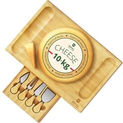 Unique Bamboo Cheese Board, Charcuterie Platter & Serving Tray Including 4 Stainless Steel Knife & Thick Wooden Server - Fancy House Warming Gift & Perfect Choice For Gourmets (Bamboo)