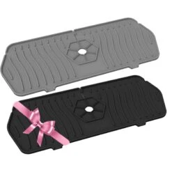 GENERIC 2 Pack Silicone Faucet Mat, Faucet Splash Catcher Kitchen Sink Mats, Sink Splash Guard, Draining Pad Behind Faucet For Kitchen & Bathroom Sink Organizer Sponge Holder With Drainage Edge (Black & Grey)