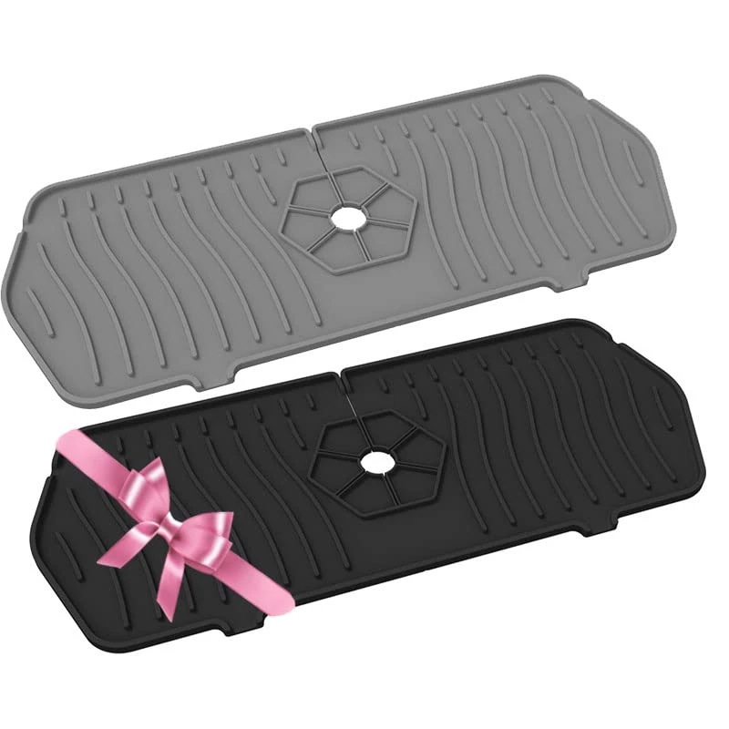 GENERIC 2 Pack Silicone Faucet Mat, Faucet Splash Catcher Kitchen Sink Mats, Sink Splash Guard, Draining Pad Behind Faucet For Kitchen & Bathroom Sink Organizer Sponge Holder With Drainage Edge (Black & Grey) 1 GENERIC 2 Pack Silicone Faucet Mat, Faucet Splash Catcher Kitchen Sink Mats, Sink Splash Guard, Draining Pad Behind Faucet For Kitchen & Bathroom Sink Organizer Sponge Holder With Drainage Edge (Black & Grey)