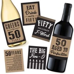 6 50th Birthday Wine Or Beer Bottle Labels Stickers Present, 1971 Bday Milestone Gifts For Him Man, Cheers To 50 Years, Fifty, Funny Fabulous Unique Party Decorations Supplies For Men Husband Male