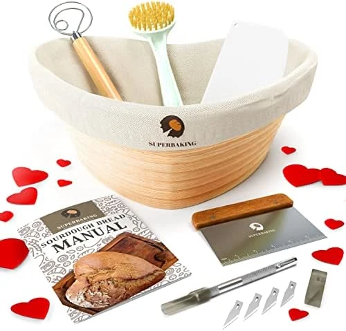 Banneton Bread Proofing Basket Set, Round 9" Banneton Basket Sourdough Bread Baking Supplies, Sourdough Proofing Basket For Bread Making Tools Supplies, Artisan Bread Kit, Gifts For Bakers 7 Banneton Bread Proofing Basket Set, Round 9" Banneton Basket Sourdough Bread Baking Supplies, Sourdough Proofing Basket For Bread Making Tools Supplies, Artisan Bread Kit, Gifts For Bakers - Image 7