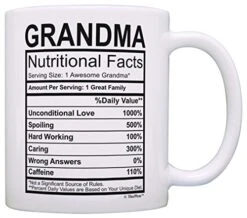 Mothers Day Gifts For Grandma Nutritional Facts Label Funny Gifts For Grandma Gag Gift Coffee Mug Tea Cup White