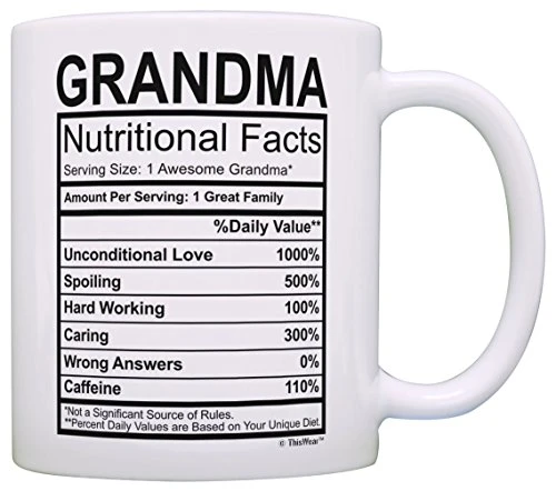 Mothers Day Gifts For Grandma Nutritional Facts Label Funny Gifts For Grandma Gag Gift Coffee Mug Tea Cup White 1 Mothers Day Gifts For Grandma Nutritional Facts Label Funny Gifts For Grandma Gag Gift Coffee Mug Tea Cup White
