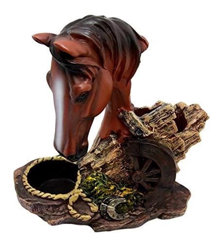 Country Western Chestnut Brown Stallion Horse By Farm Wagon Wheel Lasso Horseshoes Salt And Pepper Shakers Holder Figurine Set 6.25"High Old Fashioned Rustic Decor Statue (Chestnut Brown) 3 Country Western Chestnut Brown Stallion Horse By Farm Wagon Wheel Lasso Horseshoes Salt And Pepper Shakers Holder Figurine Set 6.25"High Old Fashioned Rustic Decor Statue (Chestnut Brown) - Image 3