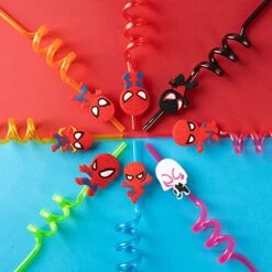 NITELUO 24Pcs Spiderman Birthday Party Supplies Reusable Drinking Straws,8 Designs Spider Party Favors With 2 Cleaning Brush -Peugeot Shop 51RZcfyxQFL