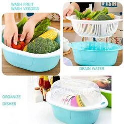 3 In 1 Dish Tub And Colander Set With Lid, Vegetable Washer With Bowl, Dishpan Strainer Basket Lettuce Washer And Dryer - Water Drain And Compact Storage(Blue) - 4 Quarts -Peugeot Shop 51RddVgRMlL