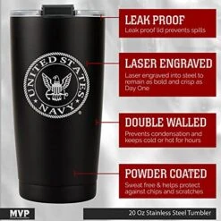 USN 20oz Double Wall Vacuum Insulated Stainless Steel Navy Tumbler Travel Mug
