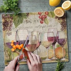 Art Wine Country Decorative 3mm Heat Tolerant Tempered Glass Cutting Board 15" X 12" Made In The USA Dishwasher Safe -Peugeot Shop 51Rlum33eIL