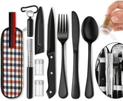 Portable Travel Utensils Set, Travel Camping Cutlery Set, Reusable Stainless Steel Flatware Set With Case For Office School Picnic (Black) 12 Portable Travel Utensils Set, Travel Camping Cutlery Set, Reusable Stainless Steel Flatware Set With Case For Office School Picnic (Black) -Peugeot Shop 51Rs7hwgIoL. AC