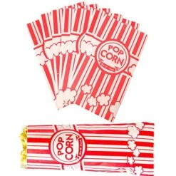 Endless Paper Popcorn Bags 1 Oz. (Pack Of 100), Red & White Popcorn Bags - Popcorn Paper Bags, Pop Corn Bag, Carnivals, Snack Bars, Birthday Parties, Home And Movie Nights - Grease Resistant