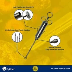 Meat Injection Syringe Stainless Steel- Food Injector Kit For Meat With 3 Needles-BBQ Smoking Sauce Injector Set For Injectable Marinade- Professional Leak Tight Flavor Booster In Turkey And Poultry -Peugeot Shop 51Rwv4bYzfL
