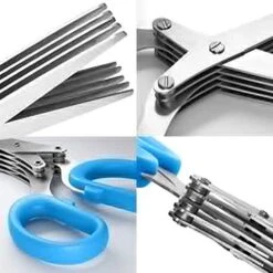 Kitchen Scissors Heavy Duty Herb Scissors 5 Blades Stainless Steel Cutting Shears Multipurpose Safe Chopping Scissors Whit Cleaning Comb (Blue+Green) -Peugeot Shop 51RySlVoS5L
