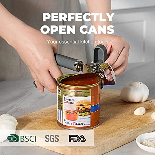 Can Opener Manual, Heavy Duty Handheld Can Opener With Stainless Steel Sharp Blade, Hand Can Opener With Ergonomic Hand Grip And Larger Turning Knob, Built In Bottle Opener(Gray) 2 Can Opener Manual, Heavy Duty Handheld Can Opener With Stainless Steel Sharp Blade, Hand Can Opener With Ergonomic Hand Grip And Larger Turning Knob, Built In Bottle Opener(Gray) - Image 2