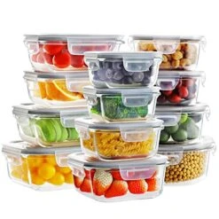 Glass Food Storage Containers With Lids, [24 Piece] Glass Meal Prep Containers, Airtight Glass Bento Boxes, BPA Free & Leak Proof (12 Lids & 12 Containers)