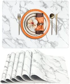 Faux Leather Heat Resistant Placemats For Dining Table Set Of 6, Waterproof Wipeable Washable PU Table Mats,Marble White/Grey -Peugeot Shop 51RzkR3ZTAL. AC