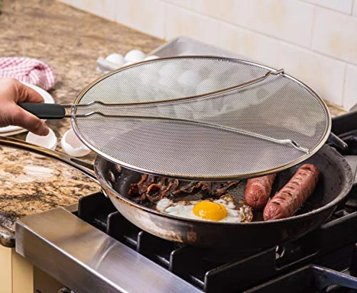 Bellemain Grease Splatter Screen For Frying Pan, Splatter Guard Fry Pan Cover | Fine Mesh Stainless Steel Bacon Splatter Guard | Heavy Duty Splatter Shield With Soft Grip Handle, 9.8” 2 Bellemain Grease Splatter Screen For Frying Pan, Splatter Guard Fry Pan Cover | Fine Mesh Stainless Steel Bacon Splatter Guard | Heavy Duty Splatter Shield With Soft Grip Handle, 9.8” - Image 2